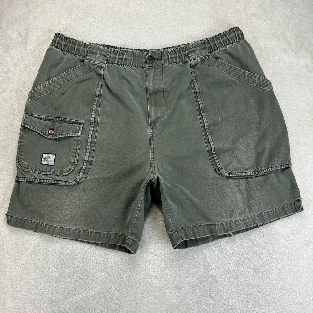 Original Island Sport Cargo Shorts Mens 2XL Fade Olive Green Cotton Outdoor READ